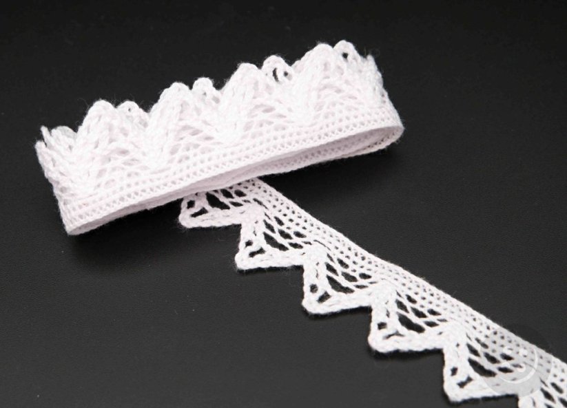 Bavlněná paličkovaná krajka - velké zoubky - bílá - šířka 2,3 cm