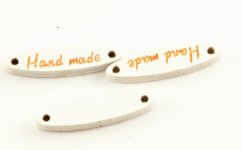 Sew-on wooden tag Hand made - white - diameters 2,7 cm x 0,7 cm