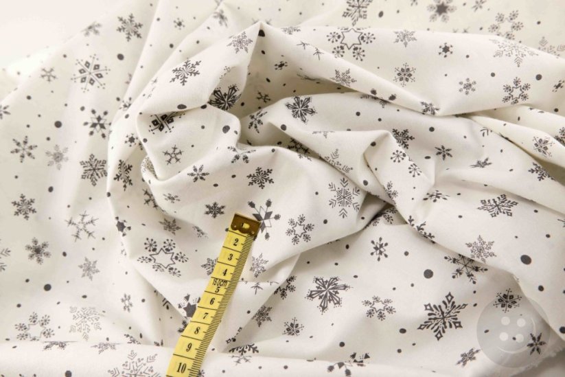 Bavlněné plátno - šedé vločky na podkladu off white - šířka 150 cm