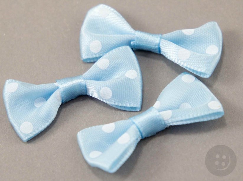 Linen satin bow 2 cm x 4 cm - light blue with polka dot