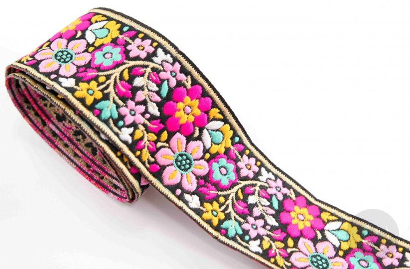 Luxusní barevný vyšívaný prýmek s květinami - šíře 5 cm