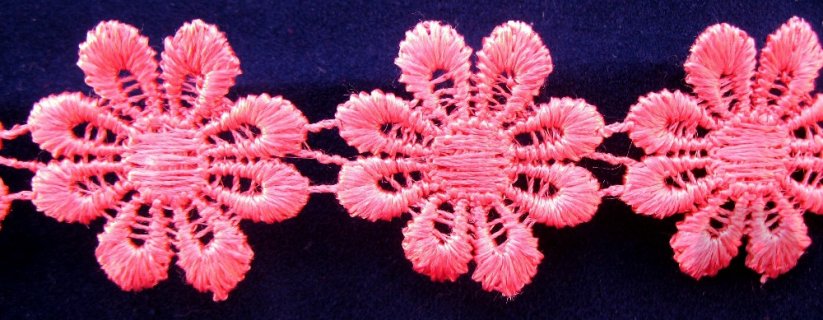 Vzdušná krajka kytička - růžová - šířka 2,5 cm
