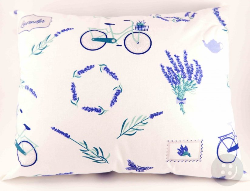 Herbal pillow for fragrant dreams - lavender with a bicycle on a white background - size 35 cm x 28 cm