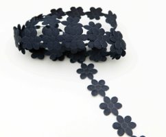 Saténové kytičky v metráži - tmavá modrá - šířka 1,5 cm