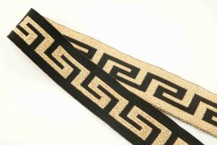 Black braid with embroidered gold pattern - gold, black - width 2.4 cm