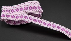 Krojová stuha - biela s ružovými kvietkami - šírka 1,6 cm