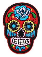 Nažehľovacia záplata s motívom mexickej lebky Día de Muertos – červená
