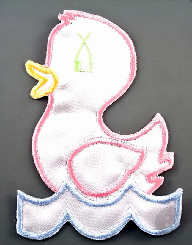 Sew-on patch - Duck - white, green, blue, yellow - dimensions 6.5 cm x 10 cm