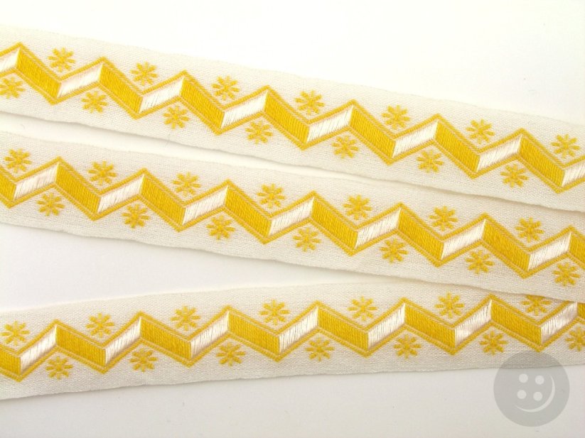 Vzorovaná stuha - žltá, biela - šírka 1,5 cm