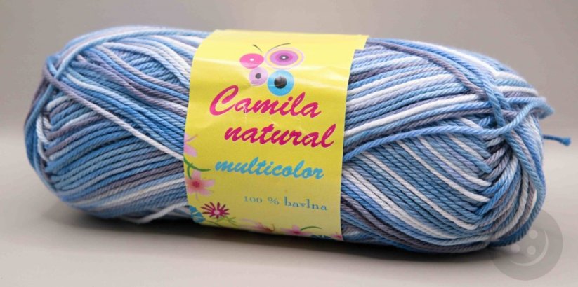 Yarn Camila natural multicolor - blue, gray, white - color number 9159
