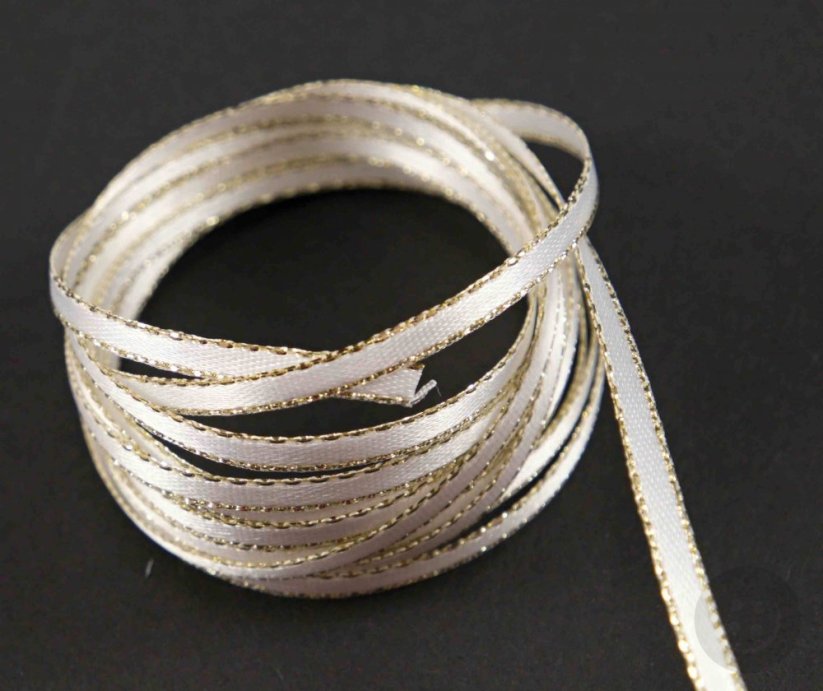 Ribbon with gold edge - white, gold - width 0.3 cm