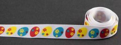 Grosgrain ribbon with Easter eggs - white, red, yellow, turquoise - width 1.6 cm