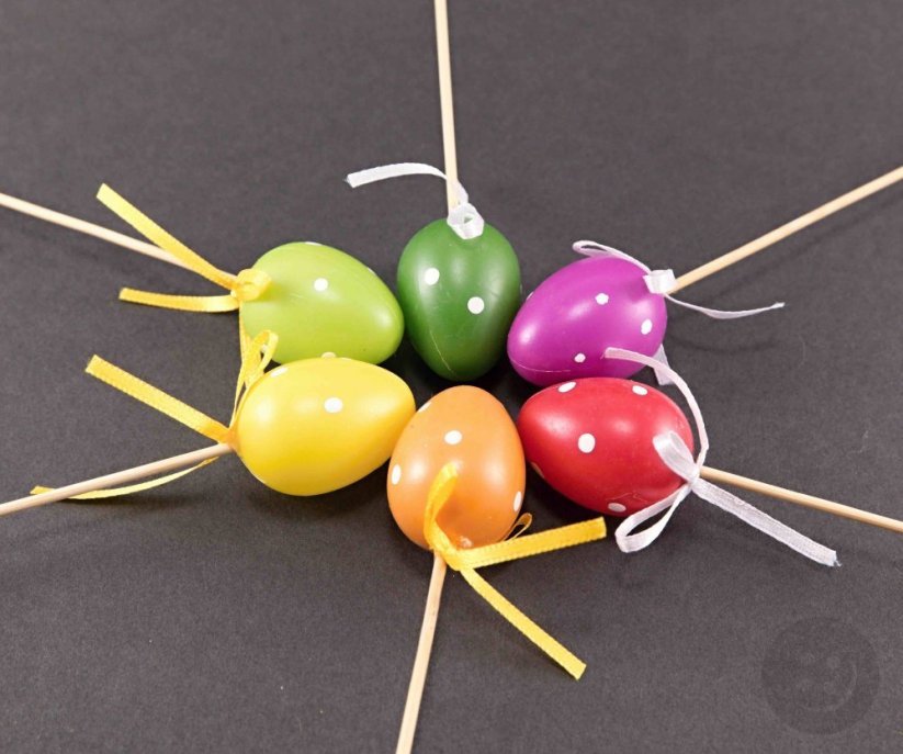 Small Easter eggs with polka dots on a stick - length 15 cm - red, green, orange, yellow, purple