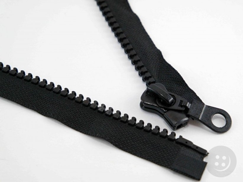 Extra silný kostený zips č. 8 deliteľný - motorkársky - čierny - dĺžka 60 cm - 90 cm - Dĺžka: 75 cm
