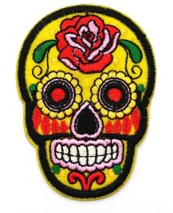 Nažehlovací záplata - Mexická lebka - Día de Muertos - žlutá