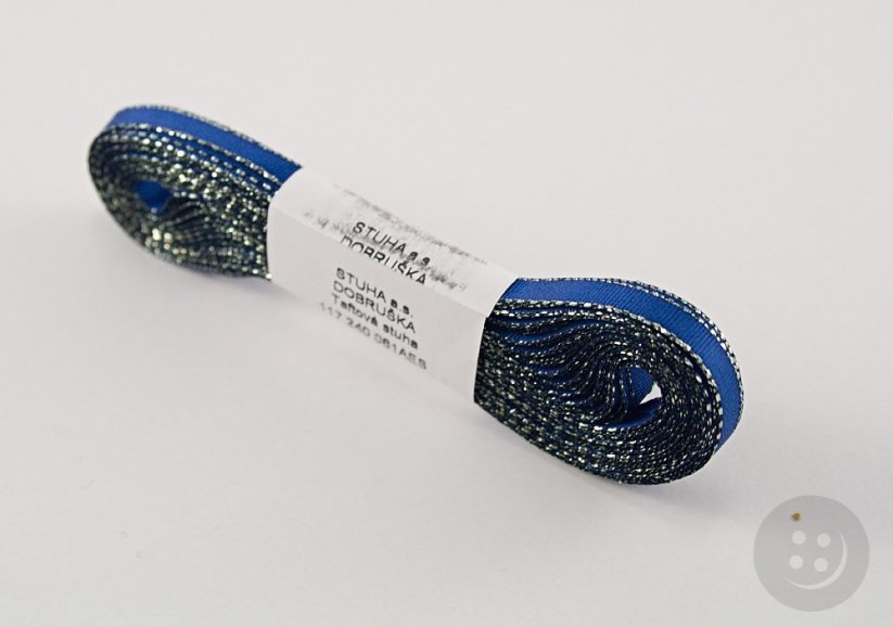 Taffeta ribbons with silver edge - blue, silver - width 0.6 cm - 4 cm