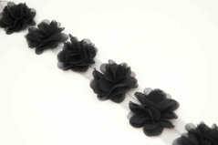 Blumenborte auf Tüll - schwarz - Breite 4 cm