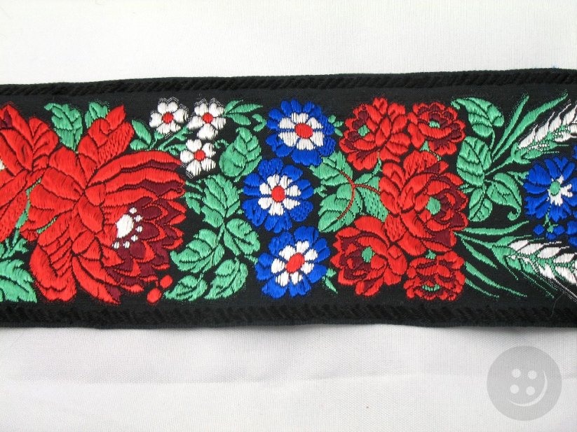 Traditional costume ribbon - black - width 7.3 cm - remainder 0.75 m