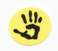 Nažehľovacia záplata - obtlač ruky - reflexná žltá - priemer 2,7 cm