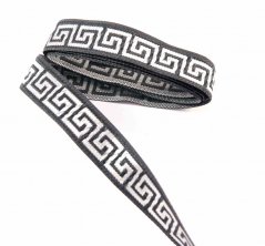 Black braid with egyptian pattern - black, silver - width 1,5 cm