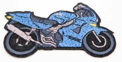 Nažehľovacia záplata - motorka - modrá - rozmer 8,5 cm x 5,5 cm