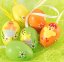 Veľkonočné vajíčka s kuriatkami a mašličkou - oranžová, zelená, žltá