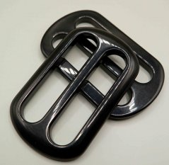 Rectangular plastic tape clip - glossy black - hole 6 cm