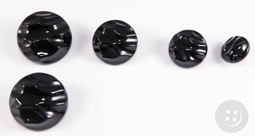 Button with folded pattern, shiny, with bottom stitching - black - diameter 3 cm
