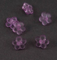 Detský gombík - svetlo fialová kvietka - transparentná - priemer 1,3 cm
