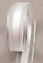 Wired ribbon - white, silver - width 2.5 cm