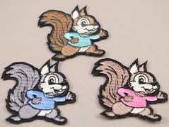 Iron-on patch - squirrel - dimensions 5 cm x 4.5 cm - pink, turquoise, blue