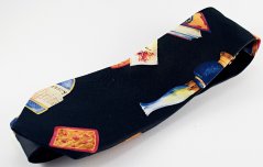 Men's tie - dark blue with flowers - length 60 cm