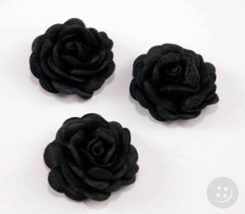 Sew-on satin flower - black - diameter 3 cm