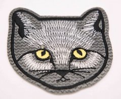 Nažehlovací záplata - kočka šedá - rozměr 5 cm x 5 cm