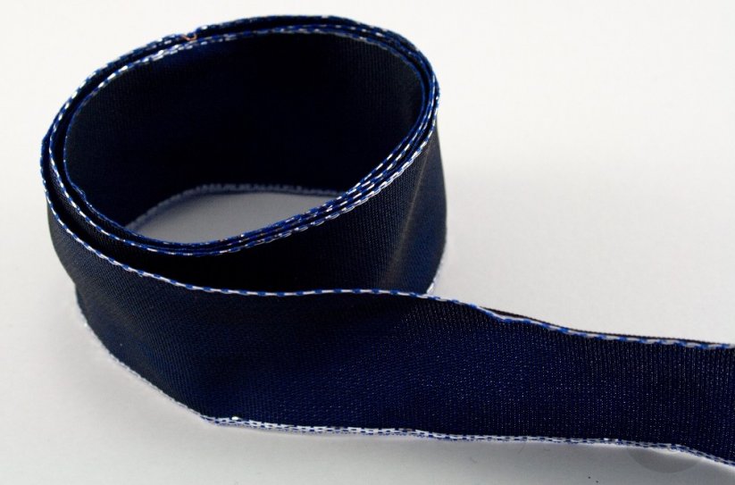 Ribbon with silver edge - blue, silver - width 4 cm