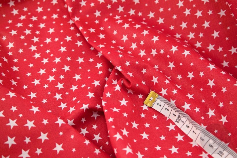 Baumwollleinwand - weiße Sterne auf rotem Grund - Breite 140 cm