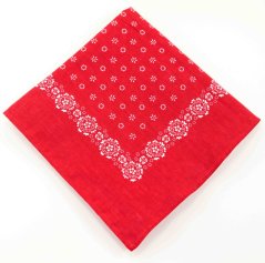 Cotton scarf - white flowers on red - size 70 cm x 70 cm