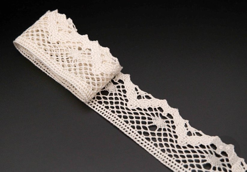 Bavlněná paličkovaná krajka - smetanová - šířka 3,9 cm