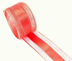 Wired ribbon - red, gold - width 4 cm