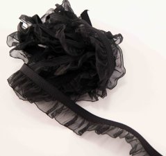 Elastický volánek - černá - šířka 1,8 cm