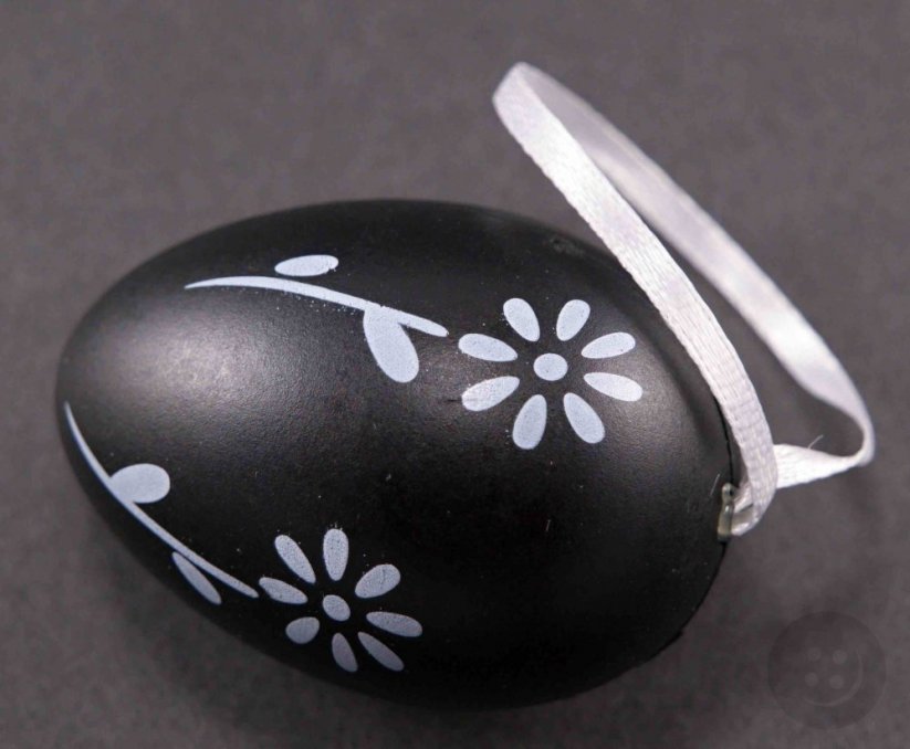Vajíčka s kytičkami na mašli - bílá, černá - výška 6 cm