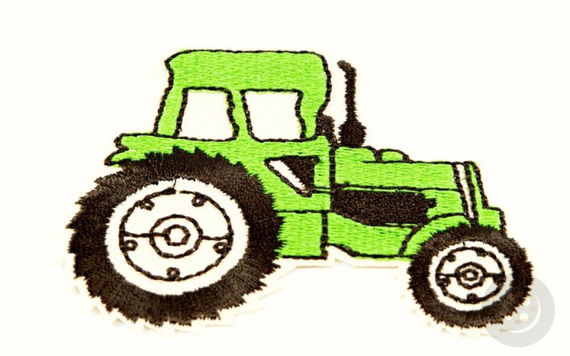 Iron-on patch - Tractor - green, blue, orange, red - dimensions 6.7 cm x 7 cm