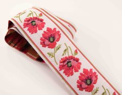 Trachtenband - weiß mit Mohnblumen - Breite 5 cm