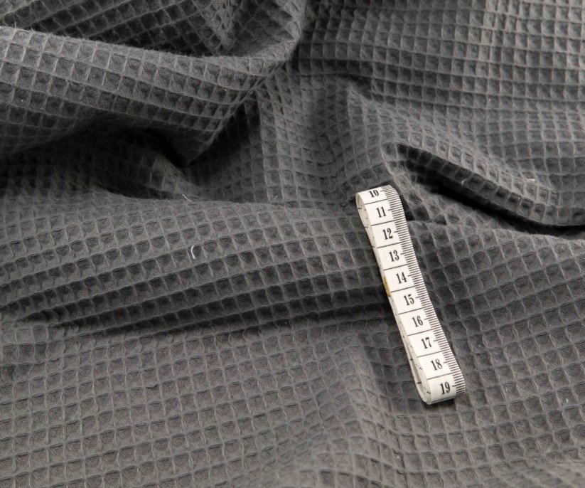 Cotton waffle honeycomb fabric - dark gray - width 150 cm