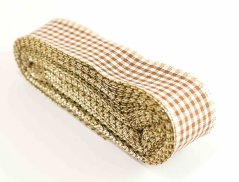 Dekorační kostkovaná stuha - hnědá, smetanová, zlatá - šíře 2,5 cm