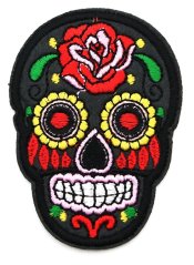 Nažehlovací záplata - Mexická lebka - Día de Muertos - khaki
