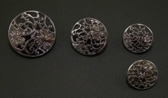 Luxurious metal filigree button - dark shiny silver - diameter 2.3 cm