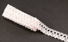 Bavlněná paličkovaná krajka - pudrově růžová - šířka 1,8 cm