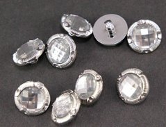 Luxurious shank button - silver with rhinestone - diameter 1,5 cm