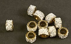 Luxury metal rhinestone end cap - 0.5 cm hole - gold - 0.7 cm x 1 cm